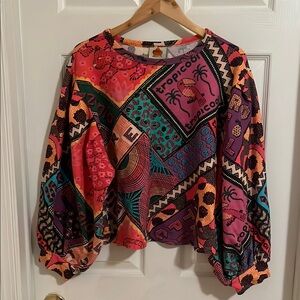 Farm Rio Multicolored Graphic Puff Sleeve Sweatshirt
